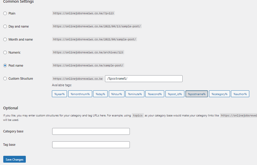 changing WordPress permalinks 