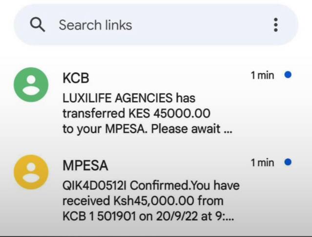 Luxilife Agencies Mpesa payment proofs