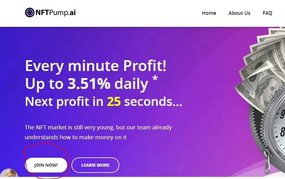 Click the Join Now button Nftpump.ai