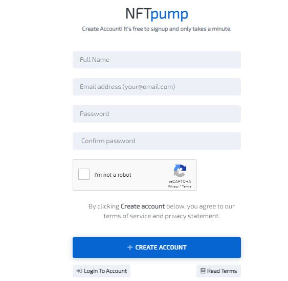 nftpumpa.ai registration page